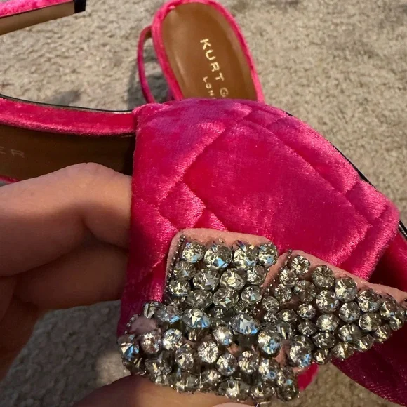 Kurt Geiger Fuchsia Velvet Heels with Crystal Bow - Picture 2 of 5